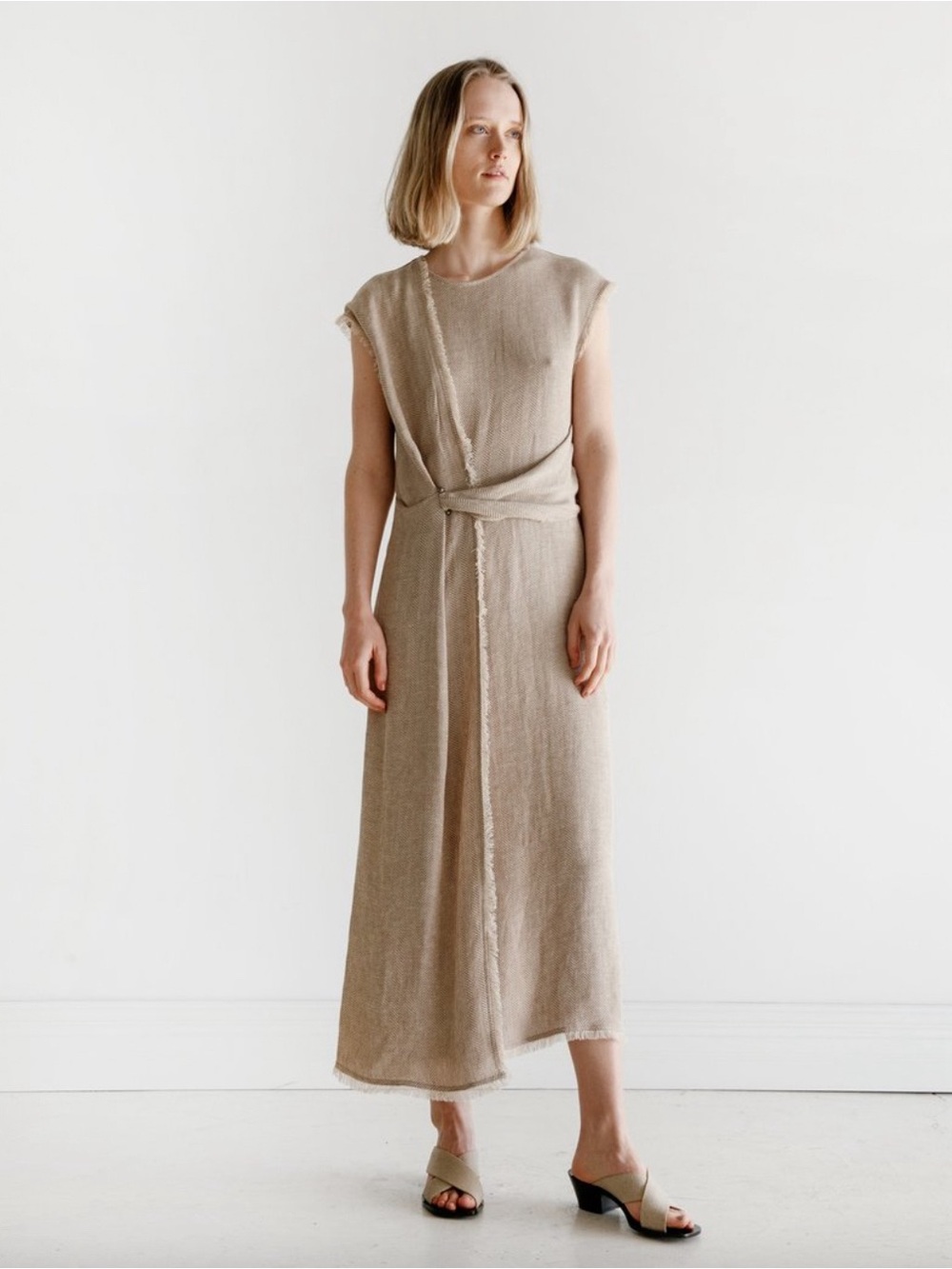 Dusan Linen Wrap Dress Herringbone